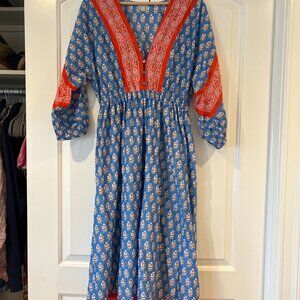 J.Crew V-neck Cover-up Midi in Red Blue Classic Block Print Dress XS